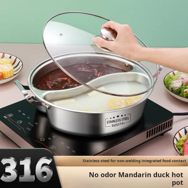 316 Stainless Steel 32cm Dual Hot Pot – Soup & Fondue Induction Cooker Pot with Two Sections